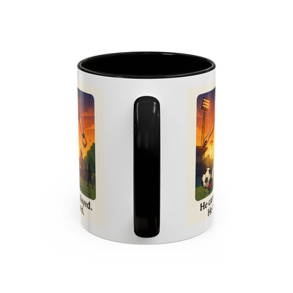 Soccer Victory Coffee Mug - "He Came. He Played. He Conquered."
