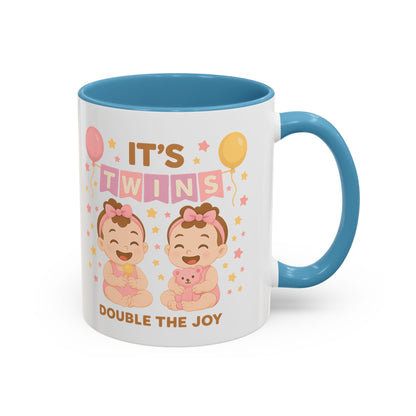 Twin Celebration Coffee Mug, Cute Twins Mug for Parents, Baby Shower Gift, Personalized Coffee Cup, Double the Joy Mug