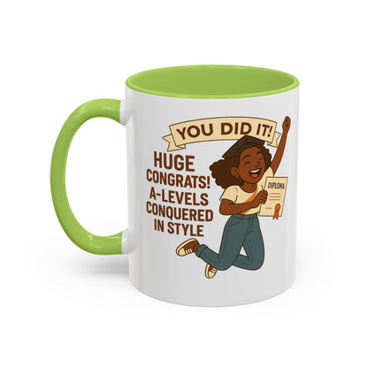 Celebratory Coffee Mug for Graduates, Graduation Gift, A-Level Congrats Mug, Stylish Coffee Cup for Students, Personalized Diploma Mug