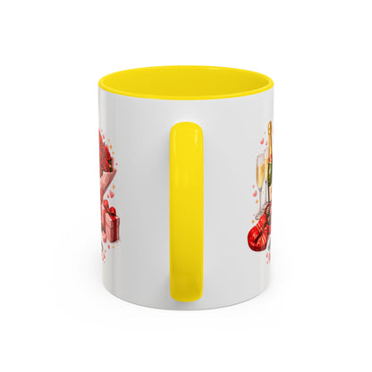Valentine’s Coffee Mug — “Will You Be My Valentine?” Bouquet, Chocolates & Champagne Mug