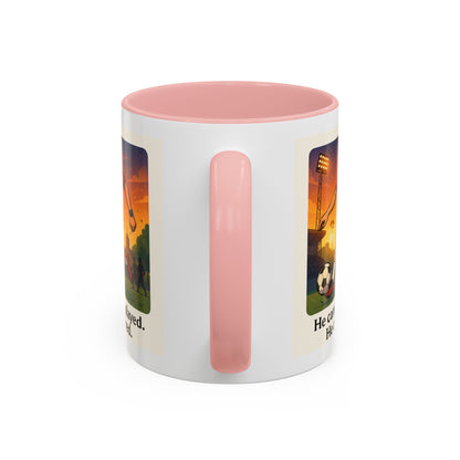 Soccer Victory Coffee Mug - "He Came. He Played. He Conquered."