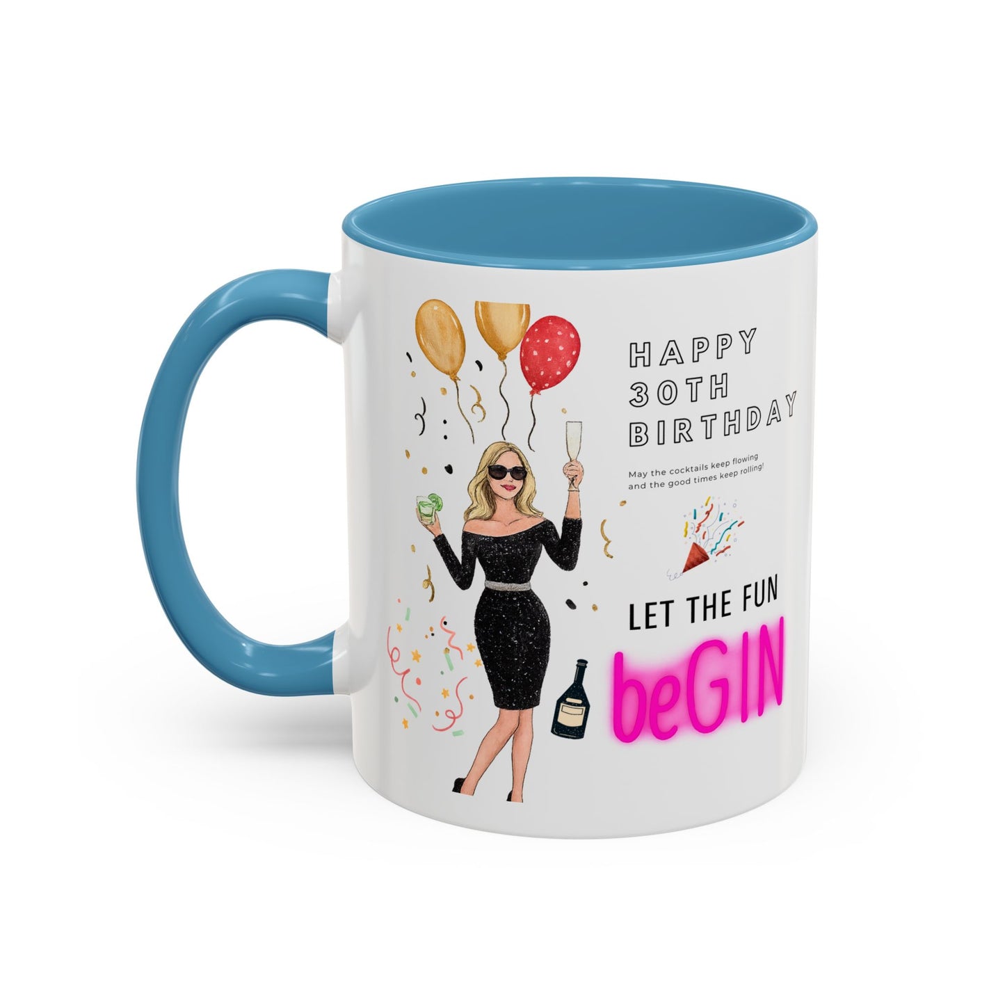 Happy 30th Birthday Accent Coffee Mug, Fun Gift for Her, Toast to Turning 30, Unique Drinkware for Parties