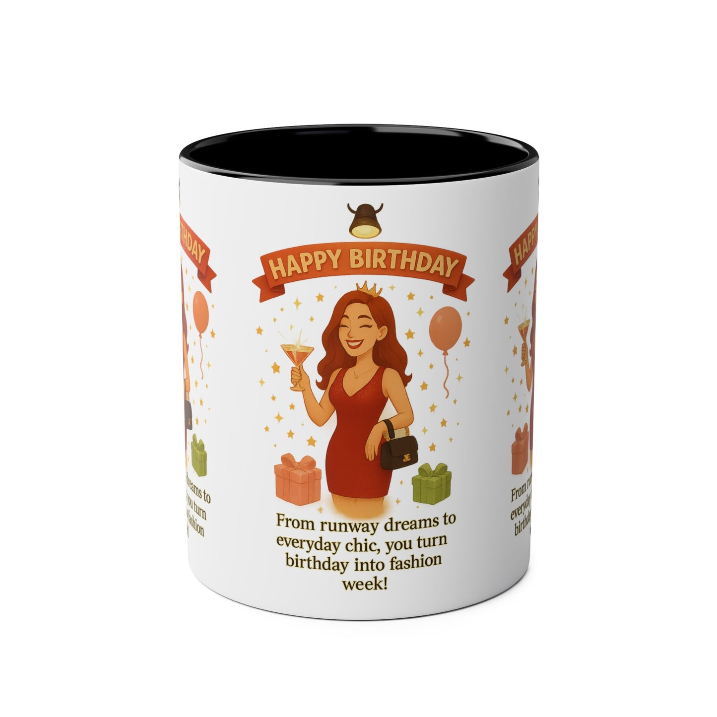 Happy Birthday Two-Tone Coffee Mug - Stylish Gift for Fashion Lovers
