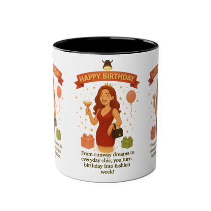 Happy Birthday Two-Tone Coffee Mug - Stylish Gift for Fashion Lovers