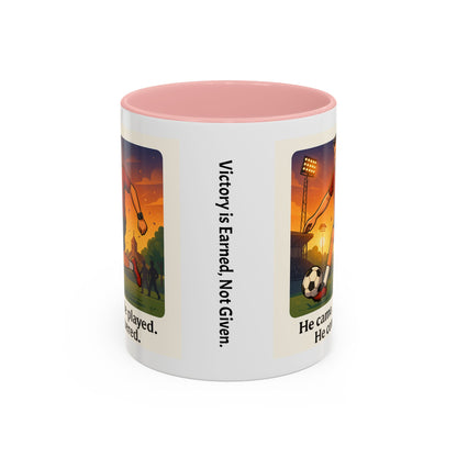 Soccer Victory Coffee Mug - "He Came. He Played. He Conquered."