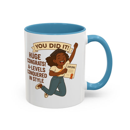 Celebratory Coffee Mug for Graduates, Graduation Gift, A-Level Congrats Mug, Stylish Coffee Cup for Students, Personalized Diploma Mug