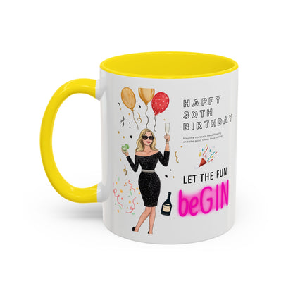 Happy 30th Birthday Accent Coffee Mug, Fun Gift for Her, Toast to Turning 30, Unique Drinkware for Parties