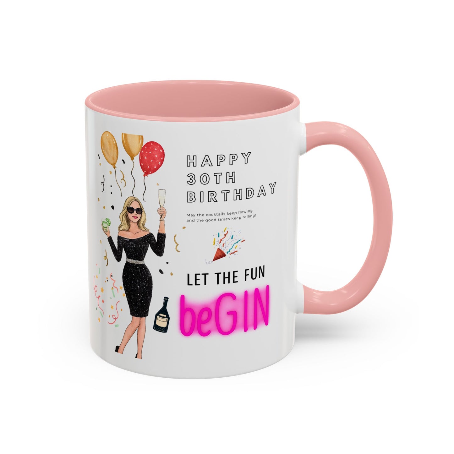 Happy 30th Birthday Accent Coffee Mug, Fun Gift for Her, Toast to Turning 30, Unique Drinkware for Parties