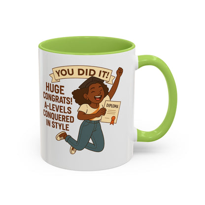 Celebratory Coffee Mug for Graduates, Graduation Gift, A-Level Congrats Mug, Stylish Coffee Cup for Students, Personalized Diploma Mug