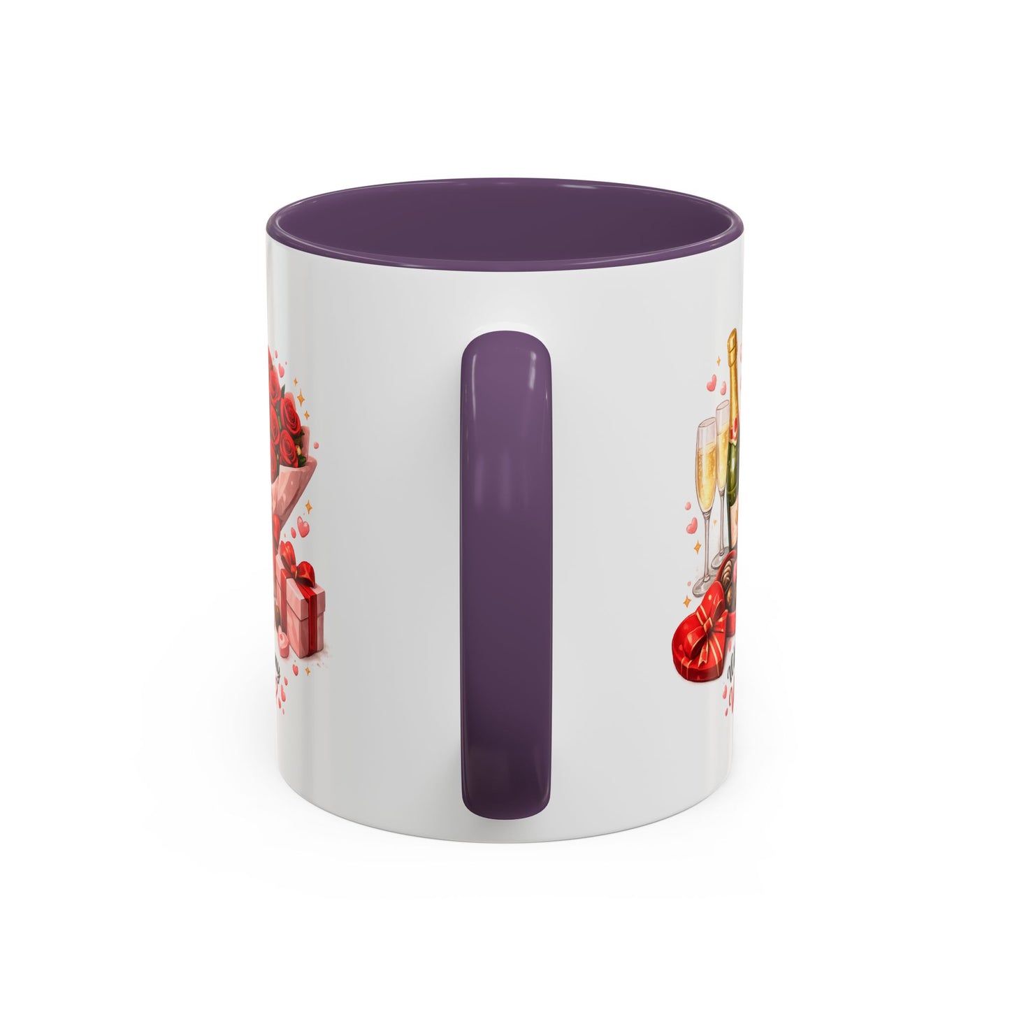 Valentine’s Coffee Mug — “Will You Be My Valentine?” Bouquet, Chocolates & Champagne Mug