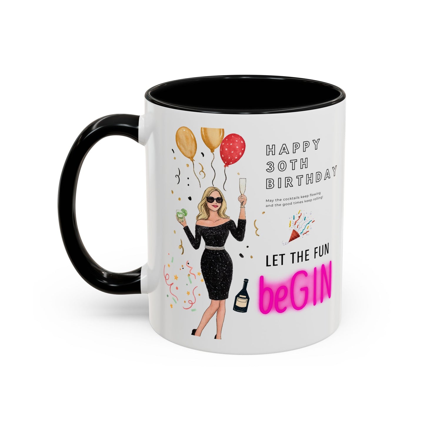 Happy 30th Birthday Accent Coffee Mug, Fun Gift for Her, Toast to Turning 30, Unique Drinkware for Parties