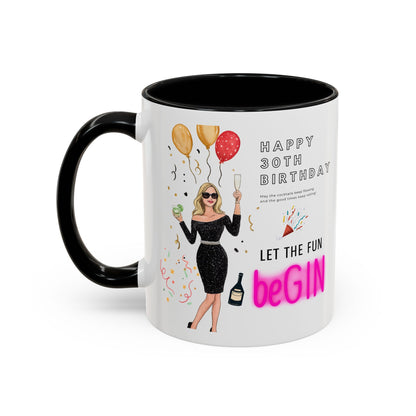 Happy 30th Birthday Accent Coffee Mug, Fun Gift for Her, Toast to Turning 30, Unique Drinkware for Parties