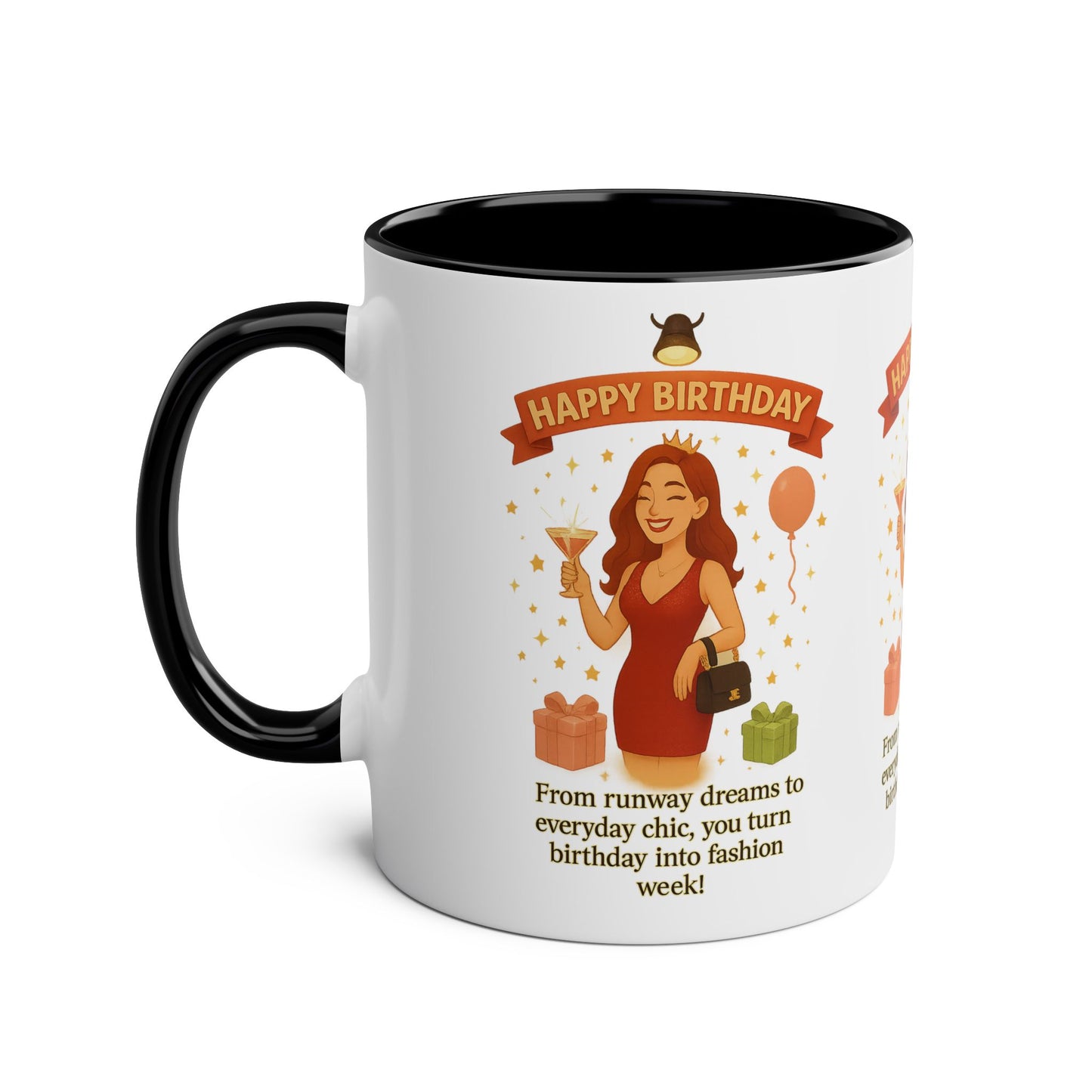 Happy Birthday Two-Tone Coffee Mug - Stylish Gift for Fashion Lovers