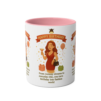 Happy Birthday Two-Tone Coffee Mug - Stylish Gift for Fashion Lovers