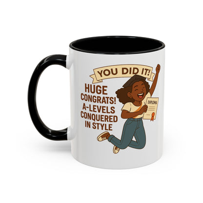Celebratory Coffee Mug for Graduates, Graduation Gift, A-Level Congrats Mug, Stylish Coffee Cup for Students, Personalized Diploma Mug