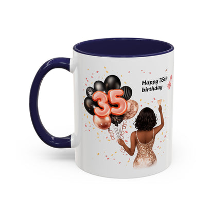 Accent Coffee 35th birthday woman with balloon Mug