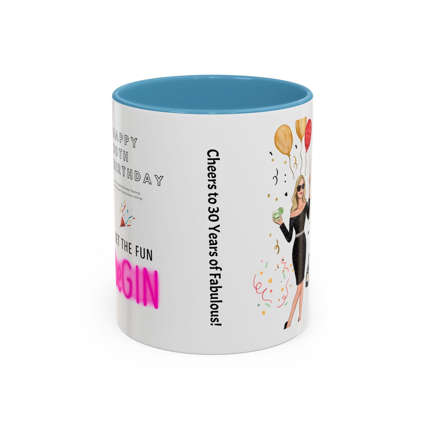 Happy 30th Birthday Accent Coffee Mug, Fun Gift for Her, Toast to Turning 30, Unique Drinkware for Parties