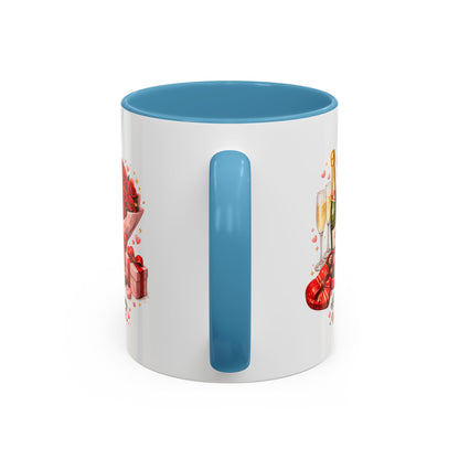 Valentine’s Coffee Mug — “Will You Be My Valentine?” Bouquet, Chocolates & Champagne Mug