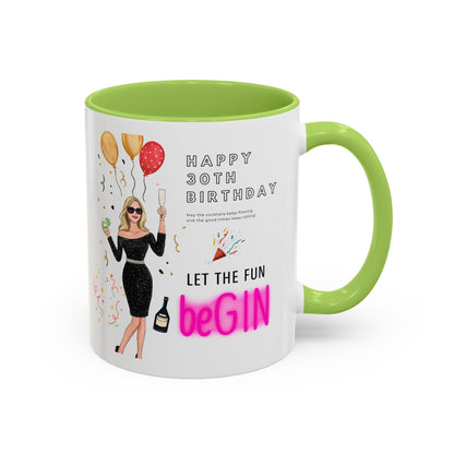 Happy 30th Birthday Accent Coffee Mug, Fun Gift for Her, Toast to Turning 30, Unique Drinkware for Parties