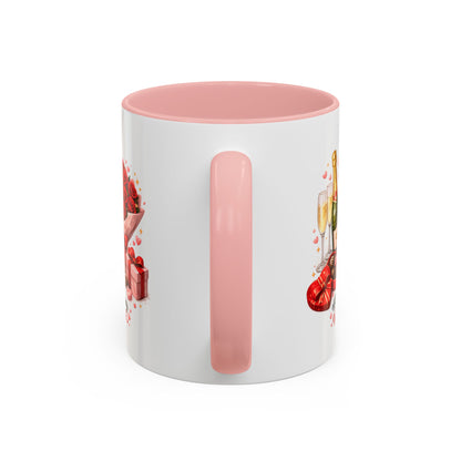 Valentine’s Coffee Mug — “Will You Be My Valentine?” Bouquet, Chocolates & Champagne Mug
