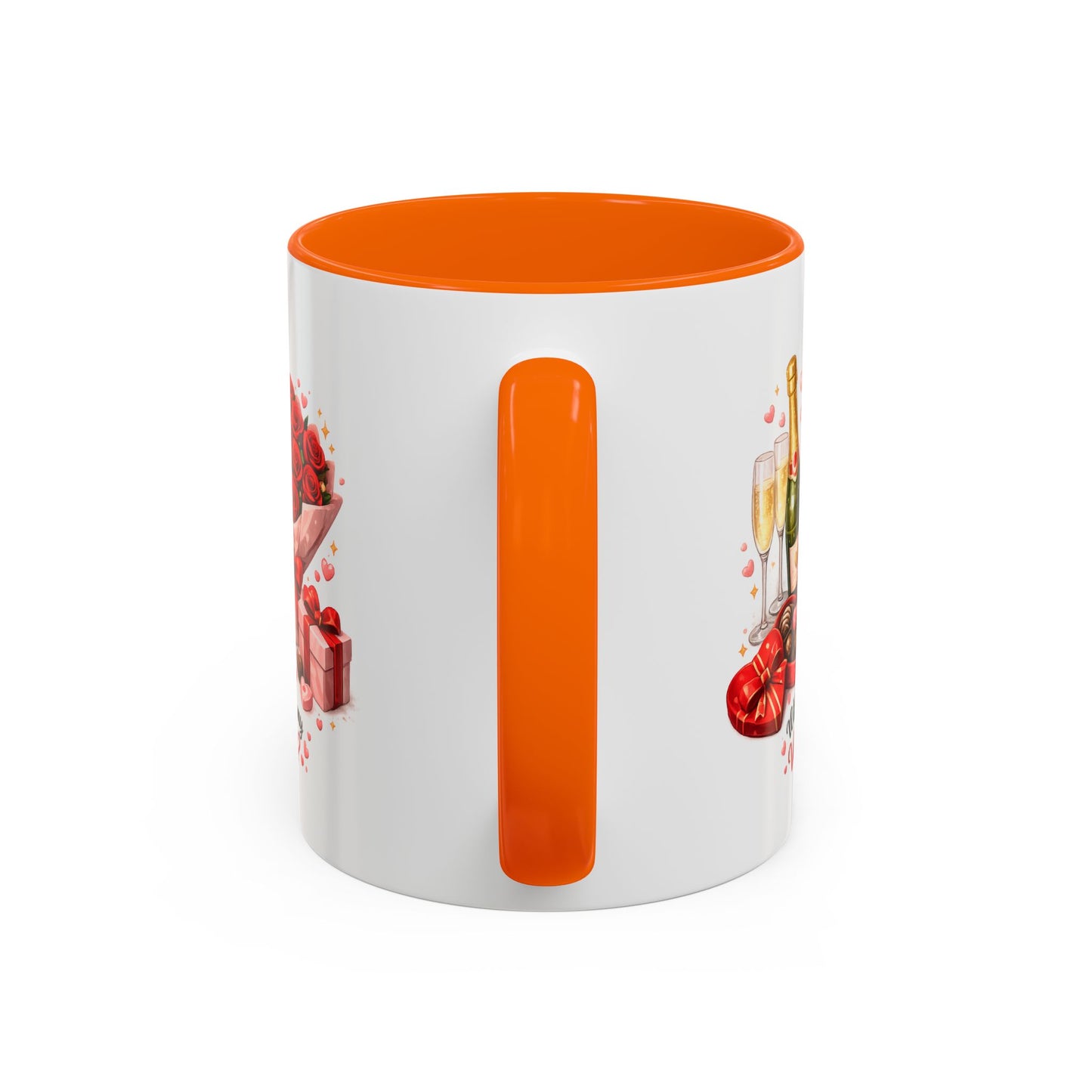 Valentine’s Coffee Mug — “Will You Be My Valentine?” Bouquet, Chocolates & Champagne Mug