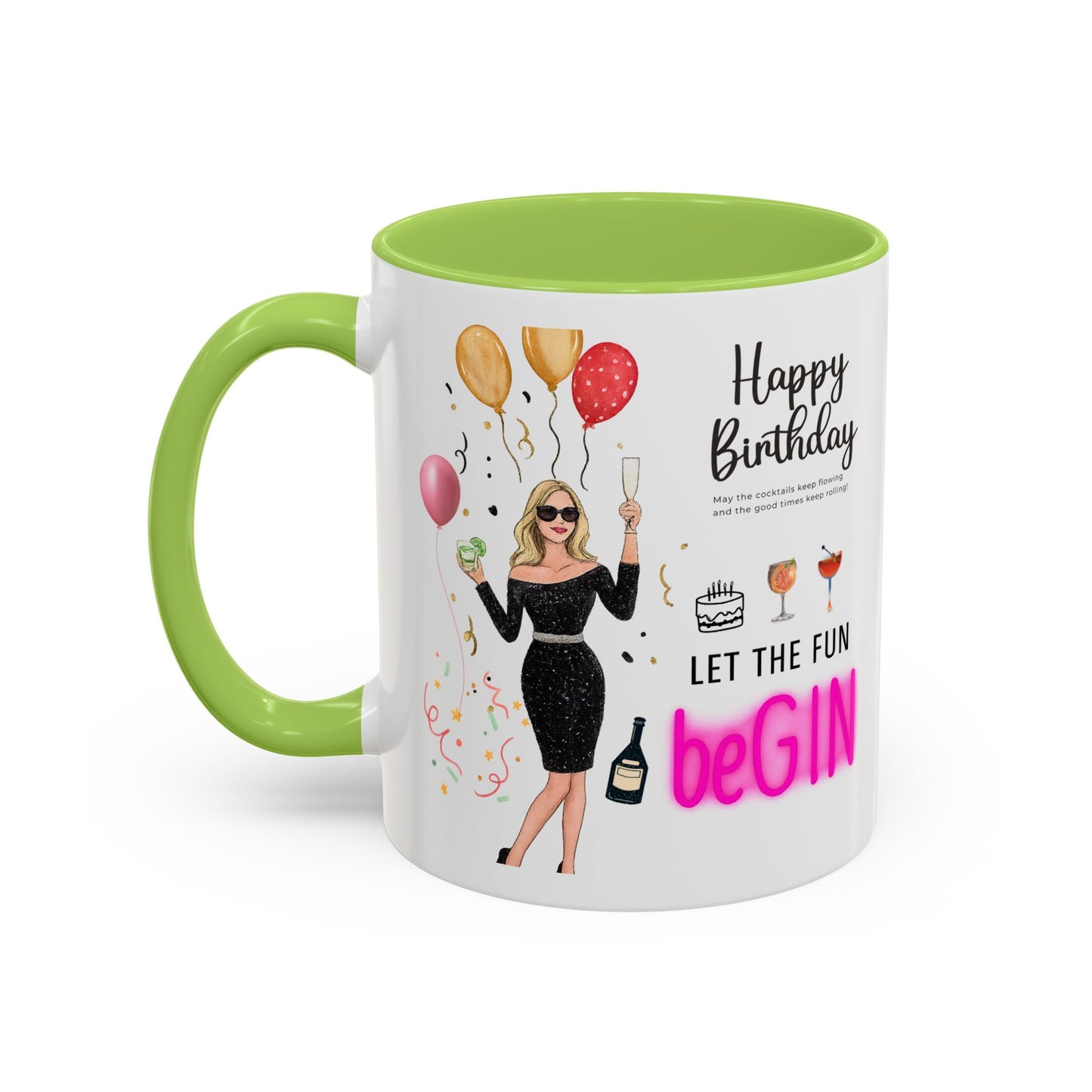 Birthday Celebration Accent Coffee Mug - Let the Fun Begin, Unique Gift, Party Mug, Cute Birthday Present, 11oz 15oz