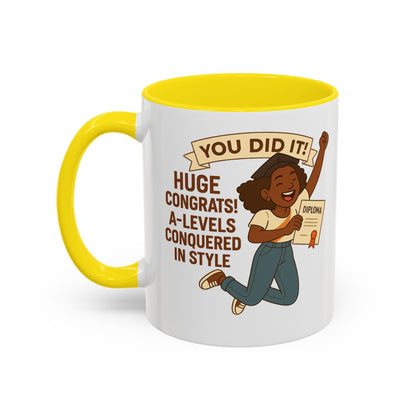 Celebratory Coffee Mug for Graduates, Graduation Gift, A-Level Congrats Mug, Stylish Coffee Cup for Students, Personalized Diploma Mug